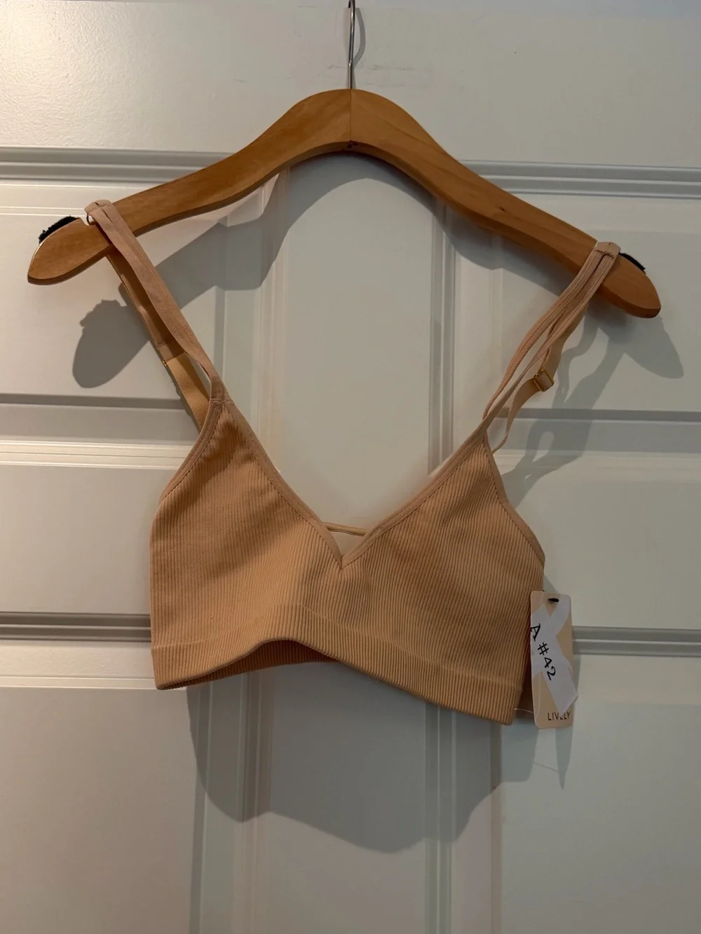 LIVELY women’s Skinny-Strap Ribbed Seamless Bralette Toasted Almond